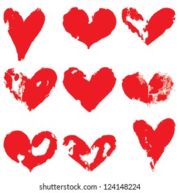 Grunge hearts. Vector set