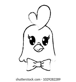 grunge hen head cute animal with ribbon bow