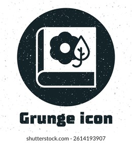 Grunge Herbarium icon isolated on white background. Dried leaves in a book. Monochrome vintage drawing. Vector