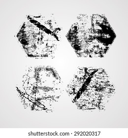 Grunge Hexagon Shape. Distressed Texture. Vector Illustration. 