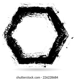 Grunge Hexagon Shape . Vector Illustration . Rubber Stamp Texture . 