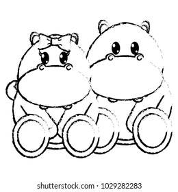 grunge hippopotamus couple cute animal together
