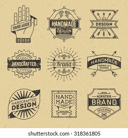 Grunge Hipster Retro Design Insignias Logotypes Set 10. Lo-Fi Vector Vintage Elements. Cardboard Texture.