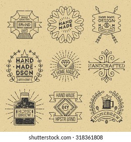 Grunge Hipster Retro Design Insignias Logotypes Set 11. Lo-Fi Vector Vintage Elements. Cardboard Texture.