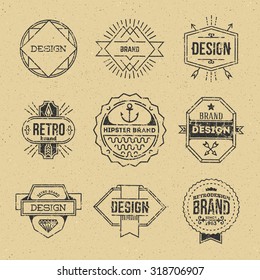 Grunge Hipster Retro Design Insignias Logotypes Set 13. Lo-Fi Vector Vintage Elements. Cardboard Texture.