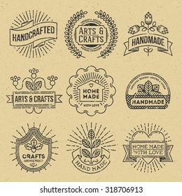 Grunge Hipster Retro Design Insignias Logotypes Set 12. Lo-Fi Vector Vintage Elements. Cardboard Texture.