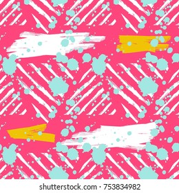 Grunge Hipster Seamless Pattern with Brush Stroke Triangles 