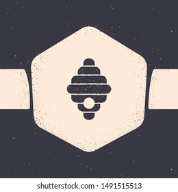 Grunge Hive for bees icon isolated on grey background. Beehive symbol. Apiary and beekeeping. Sweet natural food. Monochrome vintage drawing. Vector Illustration