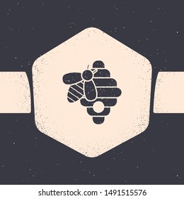 Grunge Hive for bees icon isolated on grey background. Beehive symbol. Apiary and beekeeping. Sweet natural food. Monochrome vintage drawing. Vector Illustration