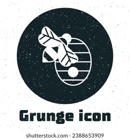 Grunge Hive for bees icon isolated on white background. Beehive symbol. Apiary and beekeeping. Sweet natural food. Monochrome vintage drawing. Vector