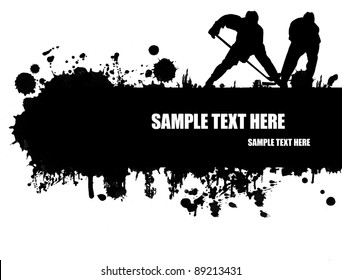 Grunge hockey poster with players  silhouette,vector illustration