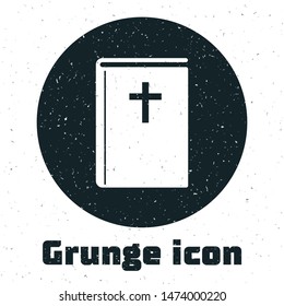 Grunge Holy bible book icon isolated on white background.  Vector Illustration