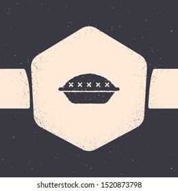 Grunge Homemade pie icon isolated on grey background. Monochrome vintage drawing. Vector Illustration