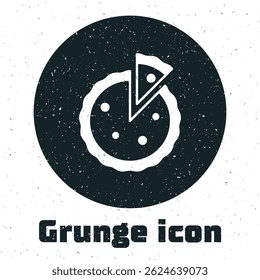 Grunge Homemade pie icon isolated on white background. Monochrome vintage drawing. Vector