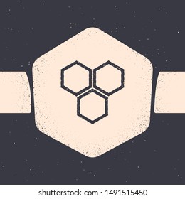 Grunge Honeycomb icon isolated on grey background. Honey cells symbol. Sweet natural food. Monochrome vintage drawing. Vector Illustration