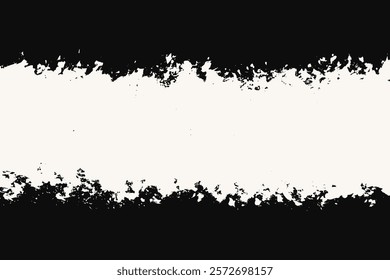 Grunge Horizontal Brush Stroke Banner. White rectangular grunge paintbrush design element on black background. Hand draw big bold paint line banner shape 