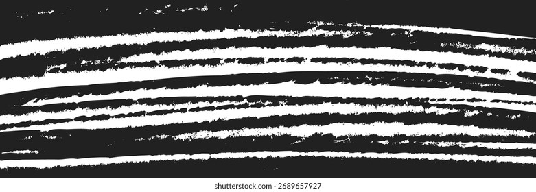 Grunge Horizontal dinámico eclosión de fondo texturizado. Pincel de mano de tinta tiza dibujado caótico a rayas gruesas desiguales líneas de trazos. Negro blanco angustiado envejecido abstracto 1:3 Plantilla de Anuncio