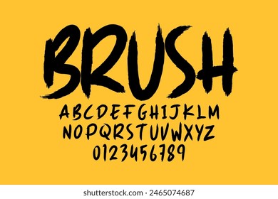 Grunge Horror Font. Hand Made Brush Typeface. Vector Stock Illustration.  Brush stroke Alphabet. Typography for scary headlines and horror movie scenarios.