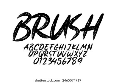 Grunge Horror Font. Hand Made Brush Typeface. Vector Stock Illustration.  Brush stroke Alphabet. Typography for scary headlines and horror movie scenarios.