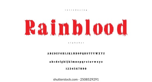 Grunge Horror Font. Hand Made Brush Typeface. Vector Stock Illustration. Bloody Brush stroke Alphabet. Typography for scary headlines and horror movie title.
