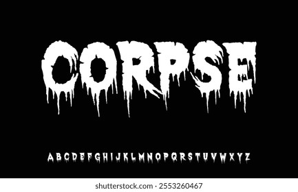 Grunge Horror Font. Hand Made Brush Typeface. Vector Stock Illustration. Bloody Brush stroke Alphabet. Typography for scary headlines and horror movie