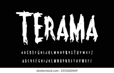 Grunge Horror Font. Hand Made Brush Typeface. Vector Stock Illustration. Bloody Brush stroke Alphabet. Typography for scary headlines and horror movie