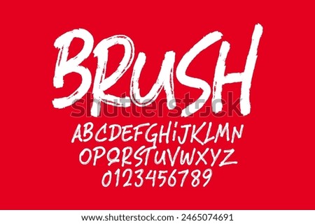 Grunge Horror Font. Hand Made Brush Typeface. Vector Stock Illustration.  Brush stroke Alphabet. Typography for scary headlines and horror movie scenarios.