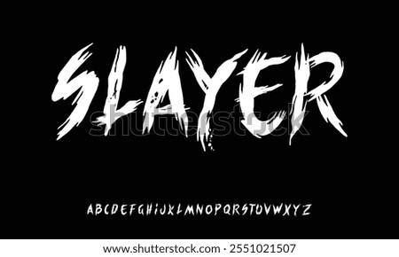 Grunge Horror Font. Hand Made Brush Typeface. Vector Stock Illustration. Brush stroke Alphabet. Typography for scary headlines and horror movie scenarios.