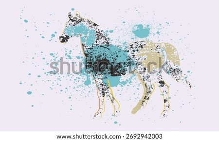 grunge horse image, abstract Unique vector illustrations of wild mustangs. Authentic execution of drawings. Hand drawn sketches. Objects are isolated.eps10
