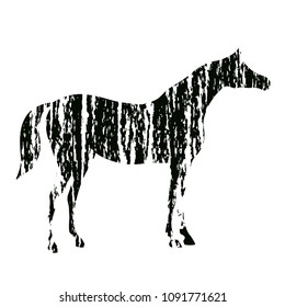 Grunge horse silhouette with black hand drawing artistic strokes texture. Vector art with charcoal abstract style. Equestrian sport illustration.