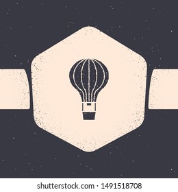 Grunge Hot air balloon icon isolated on grey background. Air transport for travel. Monochrome vintage drawing. Vector Illustration
