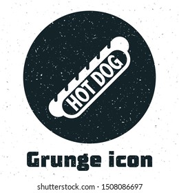 Grunge Hotdog sandwich icon isolated on white background. Sausage icon. Fast food sign.  Vector Illustration