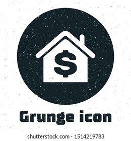 Grunge House with dollar symbol icon isolated on white background. Home and money. Real estate concept.  Vector Illustration