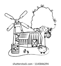 grunge house farm with mindmill and honey bees