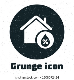 Grunge House humidity icon isolated on white background. Weather and meteorology, thermometer symbol.  Vector Illustration