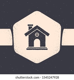 Grunge House icon isolated on grey background. Home symbol. Monochrome vintage drawing. Vector Illustration
