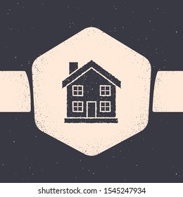 Grunge House icon isolated on grey background. Home symbol. Monochrome vintage drawing. Vector Illustration
