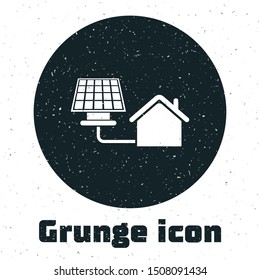 Grunge House with solar panel icon isolated on white background. Ecology, solar renewable energy. Eco-friendly house. Environmental Protection.  Vector Illustration