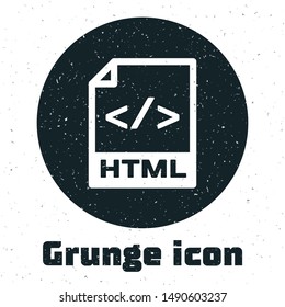 Grunge HTML file document. Download html button icon isolated on white background. HTML file symbol. Markup language symbol.  Vector Illustration