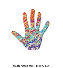 Grunge human hand different colors isolated on white background