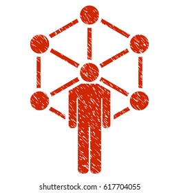 Grunge Human Network icon with grunge design and scratched texture. Unclean vector red pictogram for rubber seal stamp imitations and watermarks. Draft emblem symbol.