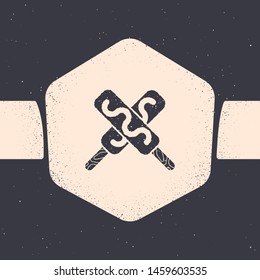 Grunge Ice cream icon isolated on grey background. Sweet symbol. Monochrome vintage drawing. Vector Illustration