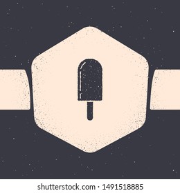 Grunge Ice cream icon isolated on grey background. Sweet symbol. Monochrome vintage drawing. Vector Illustration