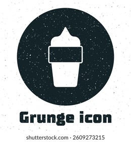 Grunge Ice cream in waffle cone icon isolated on white background. Sweet symbol. Monochrome vintage drawing. Vector
