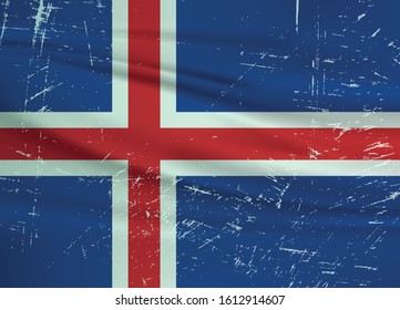 Grunge Iceland flag. Iceland flag with waving grunge texture. Vector background.