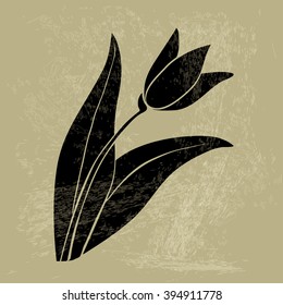grunge icon black tulip on beige background