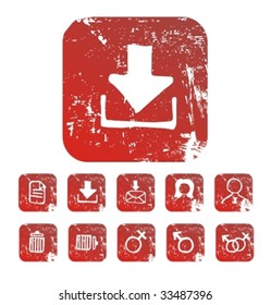 grunge icon on red. set 5