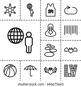 Grunge icon. set of 13 outline grunge icons such as vegas, basketball, keep dry cargo, bar code, heart angel wings, devil heart with wings, censored woman, reload replay