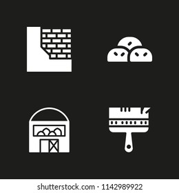 grunge icon set. brickwall, paint brush and barn vector icon for graphic design and web