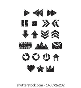 grunge icon set eps, creative and play icon, pause, love, star, etc.